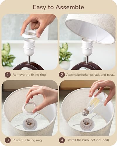 EDISHINE 13.4" Small Wood Table Lamp, ON-Off Switch, E26 Base, Bedroom - Image 5