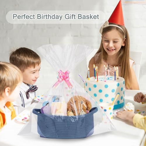COMSE Empty Small Gift Basket with Bag & Ribbons, Folkstone Gray - Image 4