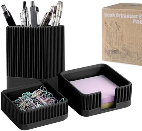 Aesthetic Desk Organizer Set,3-Piece Sturdy Plastic Office Accessories by Unknown