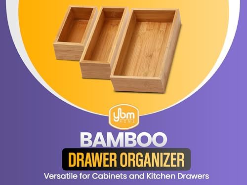 YBM Home Bamboo Drawer Organizer Storage Box for Kitchen Drawer, Junk Drawer, Office, Bedroom, Children Room, Craft, Sewing, and Bathroom, 6x9x2 inch - Image 3
