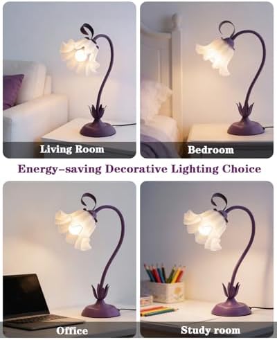 WERFOP Flower Table Lamp Cute Desk Lamp for Bedroom Home Decor (Purple) - Image 5