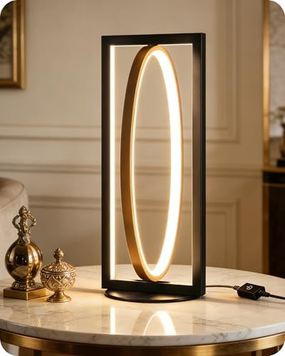 Modern LED Table Lamp, Dimmable Minimalist Bedside Lamp, 3 Color Temperatures, Angle Adjustable, Cute Desk Lamp, Nightstand Lamp for Living Room, Bedroom, Office, Black and Gold D62TL05 by GOEBLESON