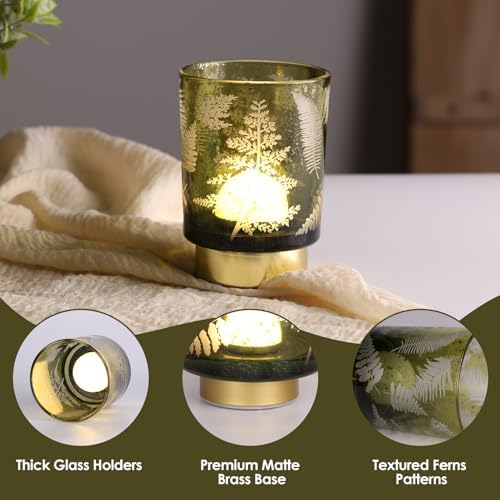 Eywamage Small Battery Operated Glass Table Lamp, Boho Green Ferns Mood Light with Remote, Cordless Bedside Accent Lamp Room Decor - Image 3