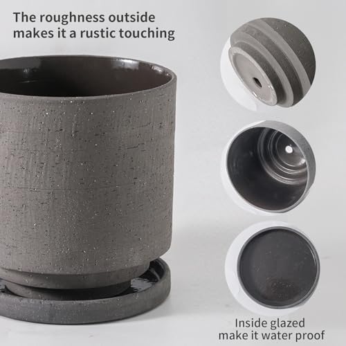 Nihow Ceramic Plant Pot Drainage Hole & Saucer for Indoor Plants, 5.7 Inch - Image 3