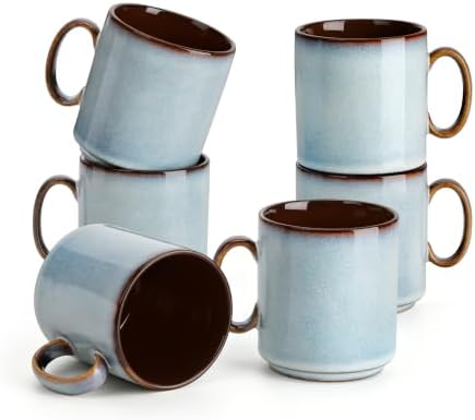vancasso ONION Ceramic Coffee Mugs Set of 6, 12 Oz Coffee Cups for Latte, Cappuccino & Hot Cocoa, Artisan Modern Style for Coffee Bar, Home & Kitchen, Microwave & Dishwasher Safe, Light Blue Gray by vancasso