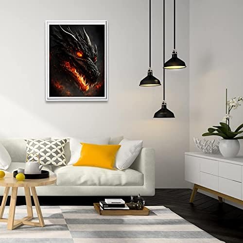 Puraikcmi DIY 5D Dragon Diamond Painting Black Fire Dragon Diamond Painting Kits for Adults,5D DIY Full Drill Diamond Art for Home Wall Decor 12x16 Inch - Image 3