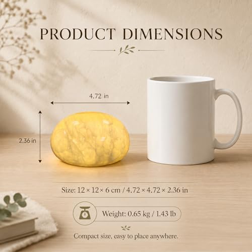 Natural Marble Lamp Cordless Touch Control Night Light 3-Way Dimmable Pat Light LED Ambient Glow Lamp Type-C Rechargeable Portable Stone Bedside Desk Lamp Zen Home Decor(4.72x4.72x2.36in) - Image 4