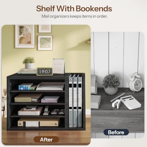 HOOBRO Mail Sorter, Literature Organizer with Adjustable Shelves, Paper Organizer for Office, Home, Wood Countertop File Holders, Mails, Magazines, Black BK41WF01 - Image 6