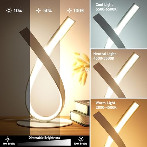 NUÜR White Spiral LED Table Lamp, Stepless Dimmable Bedside Lamp - Image 5