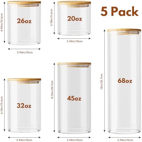 5 Pack MultiSize Glass Jar with Lid, Coffee Storage Canister for Candy - Image 3