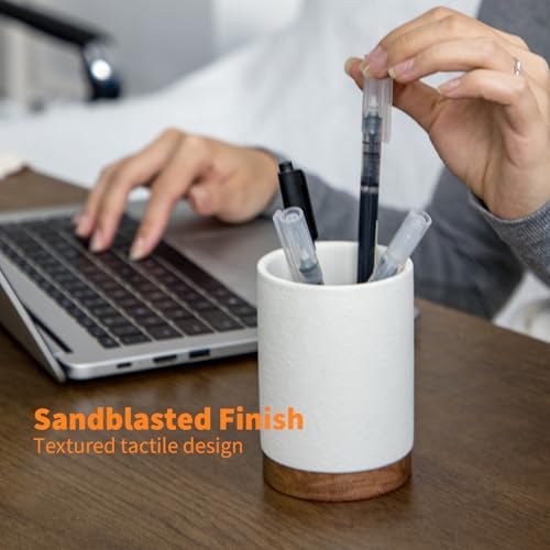 Ceramic Pen Holder for Desk, Pencil Cup, (White,Set / 1) - Image 3