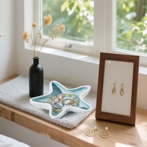 Ceramic Shell Jewelry Dish - Ocean-Themed Ring Earring Holder, Coastal Decor Trinket Tray for Necklaces Bracelets Keys, Beach Room Decor Gift (starfish) - Image 4