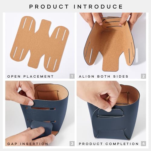 HOMIEAZICOZI 2-Pack Cork Leather Desk Accessories Storage - Pencil Pen Holder - Makeup Brush Holder Organizer - Stylish Addition to Home Decor (Dark Blue) - Image 6