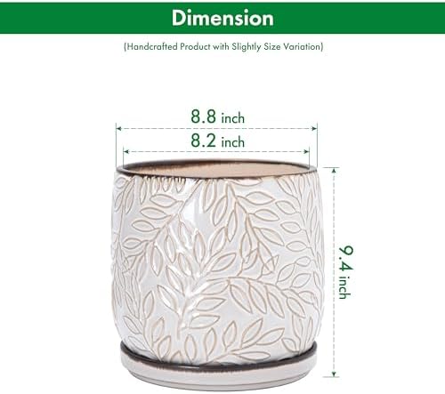 D'vine Dev Embossed Leaves Ceramic Planter, 8 in, Smoked White, 27-A-Q-1 - Image 3