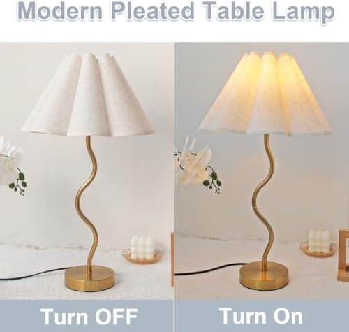 Gold Pleated Table Lamp, Modern Bedside Lamp with Wavy Scalloped Shade - Image 3