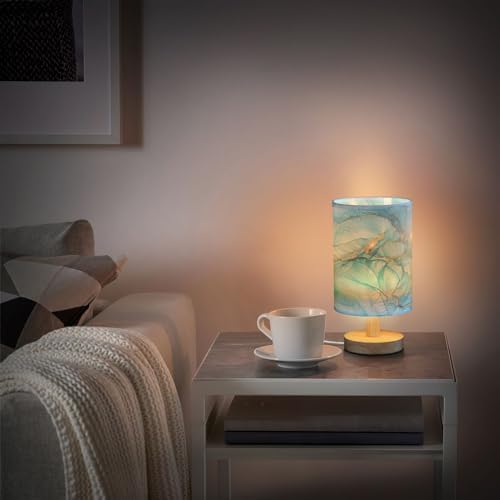 ALAZA Bedside Lamp Blue Marble Liquid Table Lamp for Girls Boys Bedroom with USB Port LED Kids Nightstand Lamp Wood Base Desk Living Room Decor - Image 2