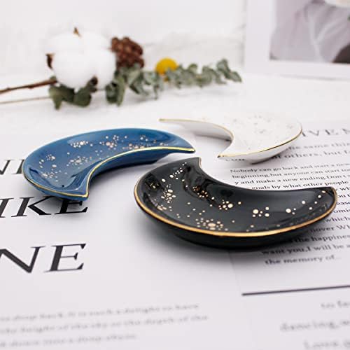 Soddeph Small Moon Ceramic Jewelry Tray, Decorative Trinket Dish, Ring Holder Plate, Modern Accent Tray for Bathroom, Nightstand, Entryway Table, Vanity (1, Blue) - Image 5
