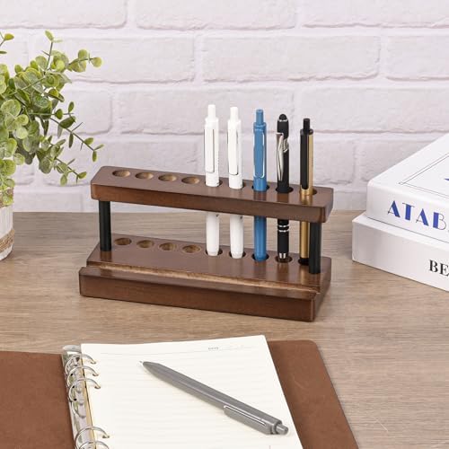 Wooden Pen Holder for Desk, Wood Pencil Holder Fountain Pens Display Stand with 9 Slots and Phone Holder, Stylish Office Desk Decor, Pen Organizer for Office, Home - Image 3