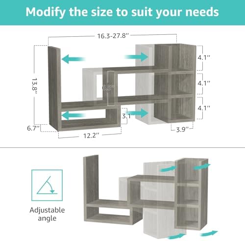 NUTIKAS Desk Shelves Desktop Organizer Shlef - Grey Office Organization for Top of Desk Organizers and Accessories Corner Bookshelf Table Top Shelving Small Hutch Decorations for Office - Image 2