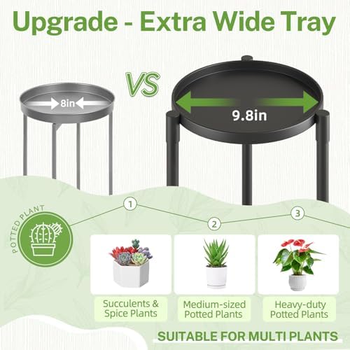iDavosic.ly 2 Tier Plant Stand Indoor Outdoor, 10 In Wide Metal Tray, Black - Image 2