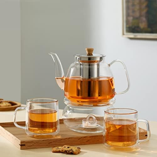 CNGLASS Glass Teapot with Infuser(37.5oz),Clear Tea Kettle with Removable Stainless Steel Strainer,Stovetop Safe Glass Teapot for Blooming and Loose Leaf Tea - Image 3
