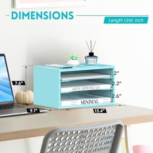 3 Tier Wood Desk Organizer, Mail Sorter and Paper Organizer for Desk, Blue - Image 3