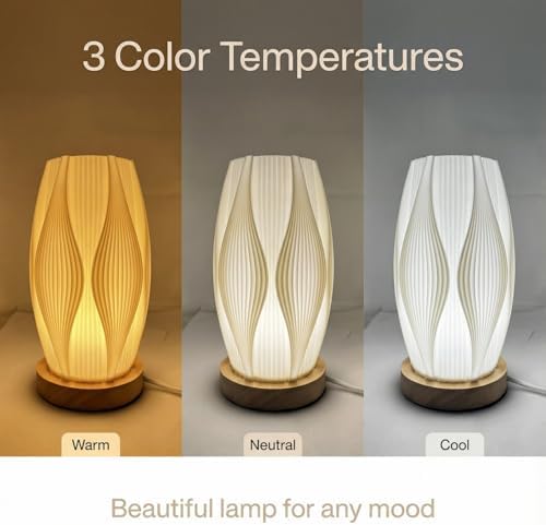 Small Bedside Lamp for Nightstand, 3D Printed Mini Table Lamp, 3 Color Temperatures Warm to Cool White, Cozy Small Lamp for Bedroom Dorm Tight Spaces, Ash Wood Base, 8.8 Inch Tall - Flame - Image 7