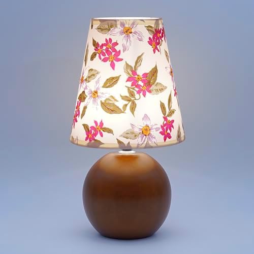 Vintage Wooden Night Lamp, Wood Base Fabric Lampshade, Adjustable Light Color and Brightness with Power-Off Memory, Safe USB Powered, Retro LED Table Light for Bedroom Living Room Office (Red Flowers) by KVPPVTLighting