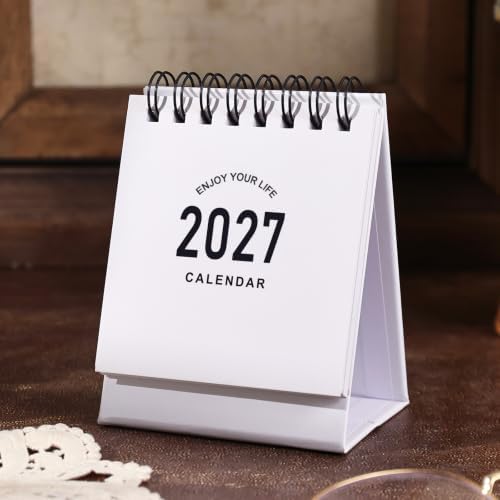 Mini Desk Calendar 2027-2028 - January 2027 until June 2028 Small Desktop Calendar Mini Daily Schedule 250gsm Thick Paper Twin-Wire Binding with Stickers for Home Office School (Mini white) - Image 2