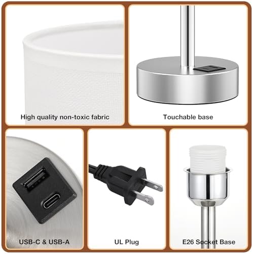 Dicoool Bedside Table Lamp for Bedroom - 3-Way Dimmable Touch Lamp, USB A+C - Image 2
