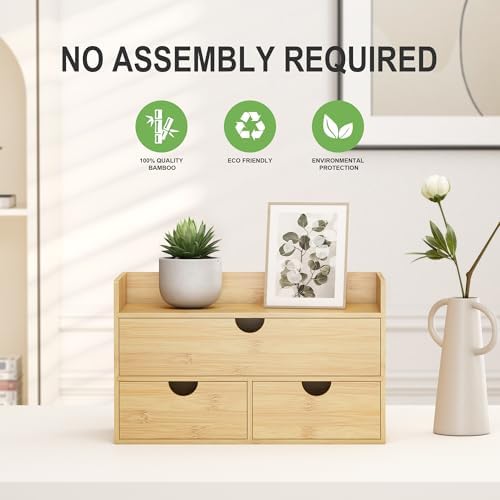 Bamboo Desk Organizer with Drawers, Desktop Storage Box for Office Supplies - Image 4