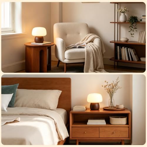 Mid Century Modern Table Lamps for Bedroom Milky White Glass Mushroom Lamp - Image 7