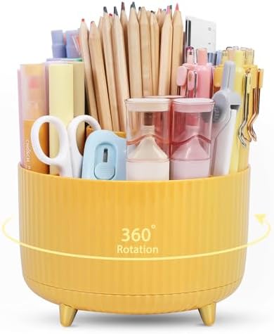 SKYDUE 360 Degree Rotating Desk Organizer, Dual-Purpose Pencil Pen Holder, Rotating Desk Pen Organizer with 5 Slots, Pencil Cup for Office, School, Home by SKYDUE