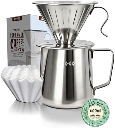 AGOGO Stainless Pour Over Coffee Maker Set, 50 Paper Filters, 20oz, Sliver by AGOGOOfficial