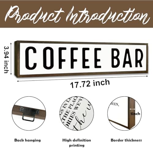 Coffee Bar Signs for Kitchen, Farmhouse Decor for Shelf, Rustic Wooden Wall Hanging Sign, Coffees Decoration for Cafe, Bar or Coffee Corner, Decorative Wooden Box Signs, 17.8x4x1.2 inches - Image 2