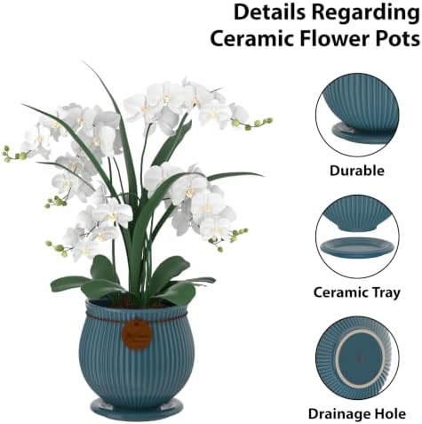 4.4 Inch Green Ceramic Planter with Drainage Hole and Saucer - Image 3
