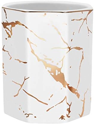 Makeup Brush Holder, Pen Holder for Desk, Stand for Desk Marble Pattern Pencil Cup for Kids Durable Ceramic Desk Organizer for Home, Office, White (Upgrade Larger Capacity) - Image 6