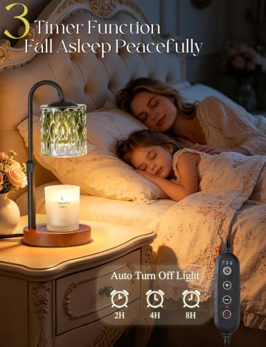 Briever Dimmable Candle Warmer Lamp with Timer, Height Adjustable Electric Candle Wax Warmer, Birthday Gifts for Women Mom, House Warming Gifts New Home Decor, Solid Wood Base, Walnut Emerald - Image 4