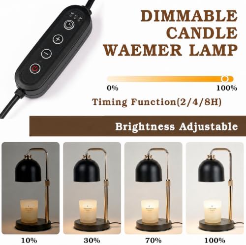 Funistree Candle Warmer Lamp with Timer Dimmer, Adjustable Height Christmas Birthday Gifts for Women Mom, Modern Vintage Black Candle Warmer, Vintage Home Decor for Scented Jar with 2 Bulbs - Image 3