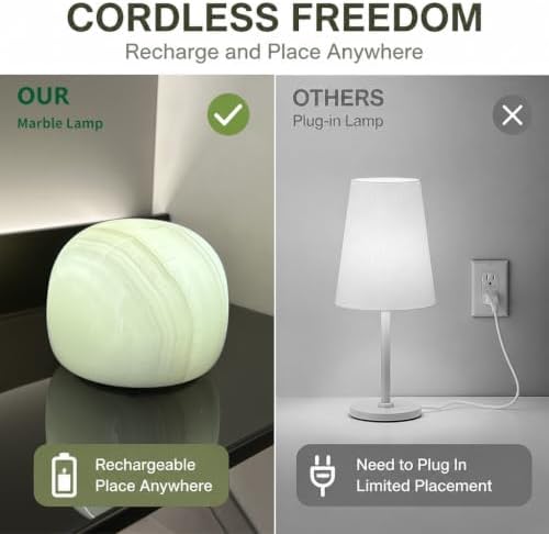 Marmor Marble Lamp Table Lamp Unique Stone Touch Lamp Pat Lamp Type-C 3 Way Bedside Lamp Ambient Light Bedroom Stands Night Light Decorative LED Warm Portable Lamp Rechargeable (Mid Century Modern) - Image 3