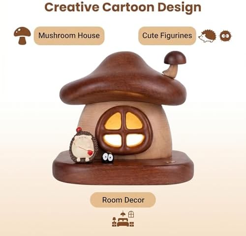 LONRISWAY Cordless Wood Mushroom Lamp, Small Battery Operated Wooden Table Lamp Portable Night Light, 3-Color Touch Control Wireless Stepless Dimming for Bedroom Nightstand for Birthday Gifts - Image 4
