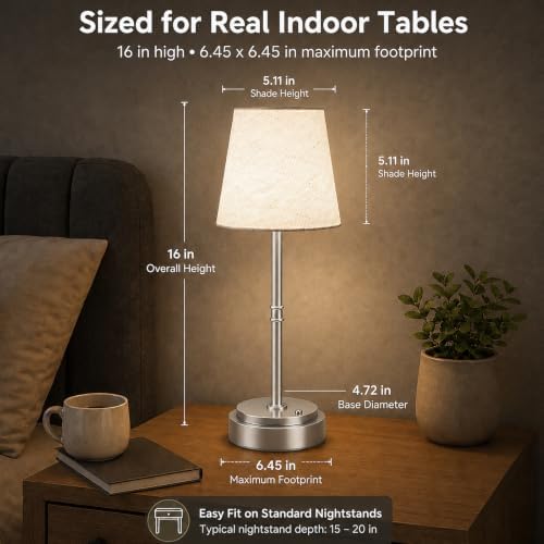 Rechargeable Cordless Table Lamp, Battery Operated Bedside Lamp, Silver - Image 5