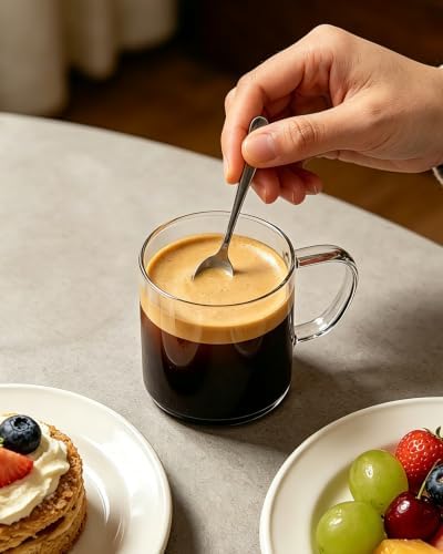 LUXU Glass Coffee Mugs, 14 oz Ice coffee cups,Clear Tea Cups Set of 4 - Image 4