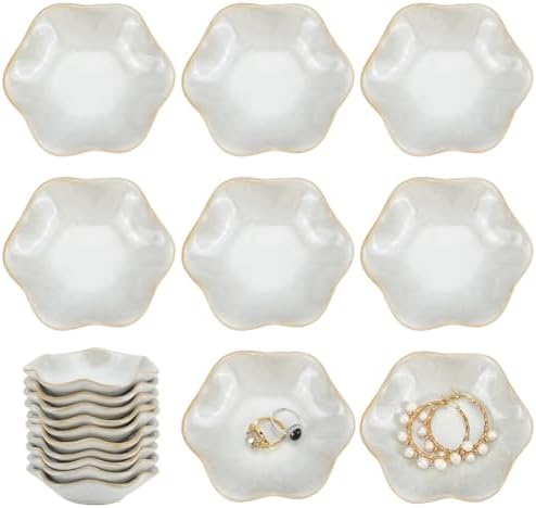 10Pcs Ceramic Jewelry Dish, Lotus Leaf Design Trinket Tray Diameter 4.2" for Necklaces Earrings Rings, Decorative Vanity Tray for Bathroom Bedroom Dresser by ACRNIGHEET