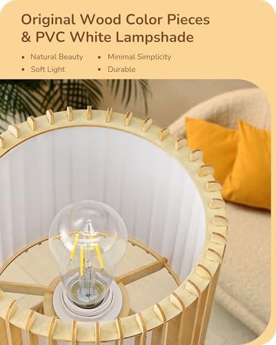 EDISHINE 14.17" Small Table Lamp, Wood-Colored Hollow Shade, E26 Base - Image 2