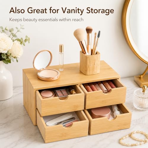 Bamboo Desk Organizer with Drawers, 4-Drawer Wooden Desk Organizer - Image 6
