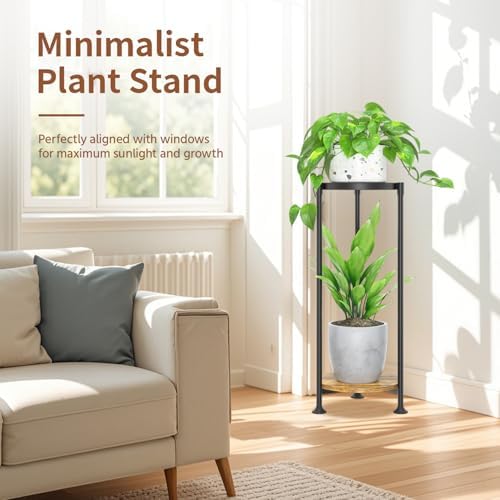 LASZOLA Plant Stand Tall Flower Holder for Indoor Corner, 2 Tier Black - Image 2