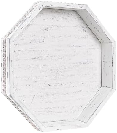 Wooden Decorative Tray, Small Serving Tray with Wood Bead, Farmhouse Big Tray for Ottoman, Countertop, Coffee Tabl, 13" x 13"x 1.6" (Retro White) by CEDARLUX