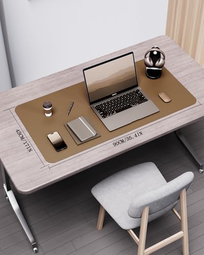 YSAGi Double-Sided Desk Pad, 35.4"x17"Leather Desk Mat, Eco Cork Desk Pad Protector,Large Mouse Pad,Waterproof Desk Blotter for Office/Home(Khaki) - Image 2