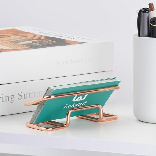 Business Card Holder for Desk, Cute Metal Card Organizers and Office Desk Accessories for Men and Women (Rose gold) - Image 6